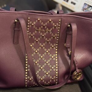 Large MK purple tote purse with matching purple studded wallet